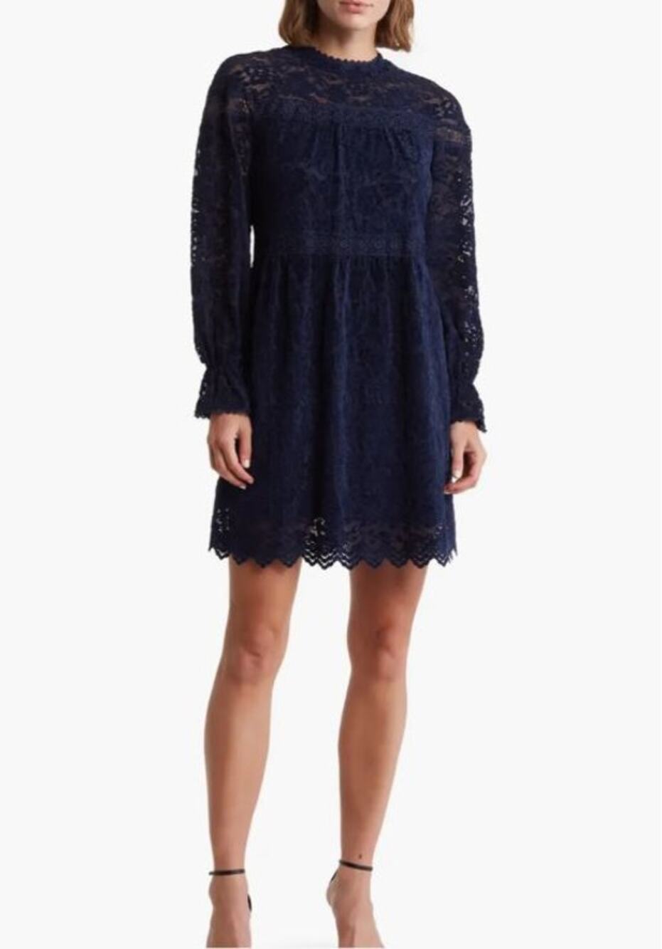 Tahari ASL Womens Chenile Lace Dress SIZE 4 Blue Long Sleeve Mock Neck NWT - Picture 1 of 13